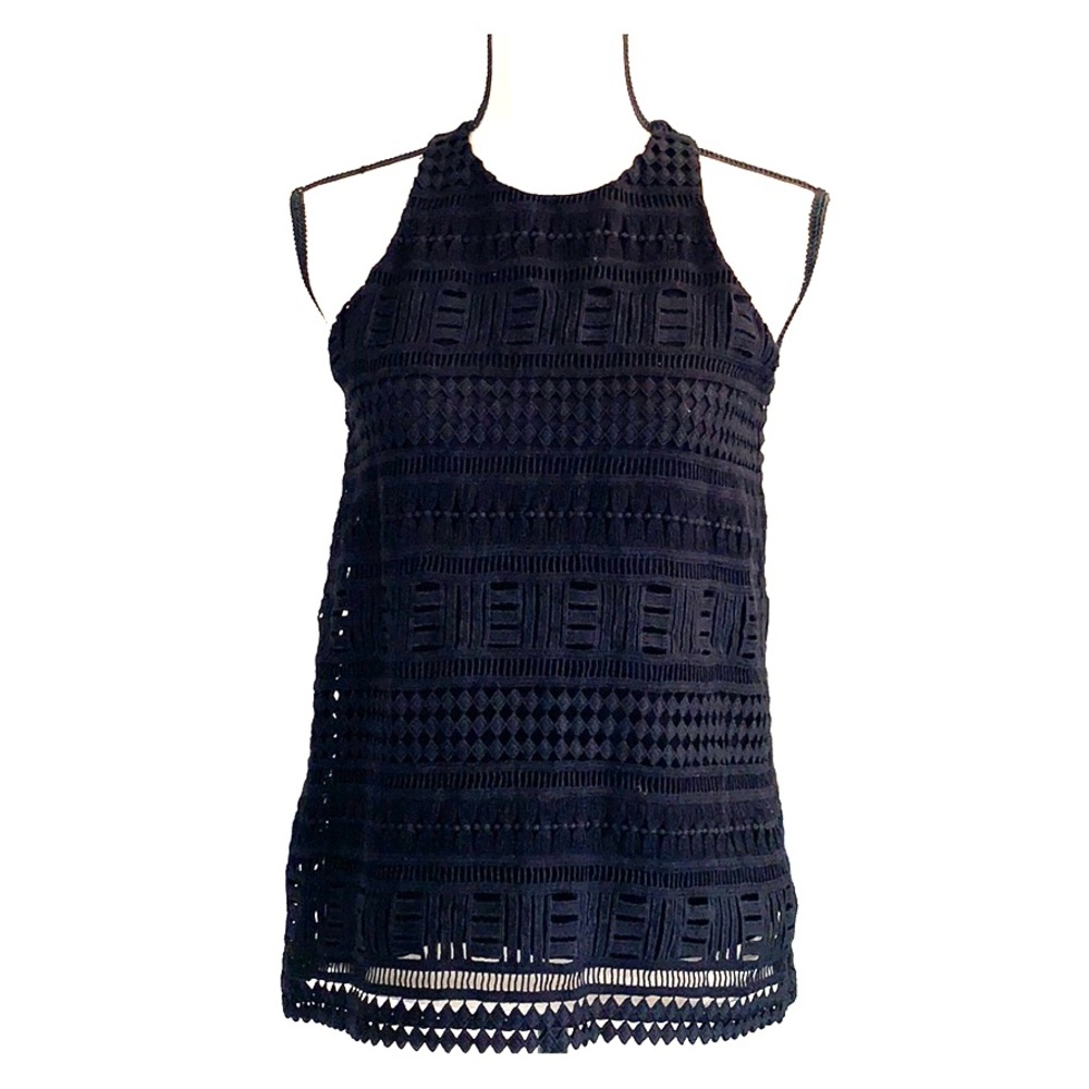 Vince Crochet Tank w/ Geo Lace Overlay